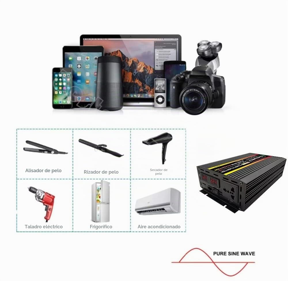 Inversor de alimentación de 10000w DC 12v 24v 48v a AC 110v 220V convertidor con Pantalla LED Onda sinusoidal Pura (48v - 220v)