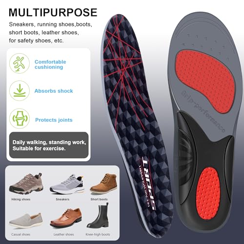 Image of Running Insoles Men Women, Medium Arch Support Sport Gel Insoles, Shock Absorbing Running Athletic Inserts Flat Feet Orthotic Insert (M 10.8 Inch(Men's 8~9.5 /Women's 8.5~10.5))