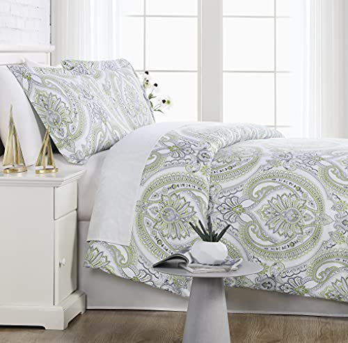 Southshore Fine Living, Inc. Oversized Comforter Bedding Set Down Alternative All-Season Warmth, Soft Cozy Paisley Bedspread 3-Piece With Two Matching Shams, Pure Melody Green, King/California King #TOP14