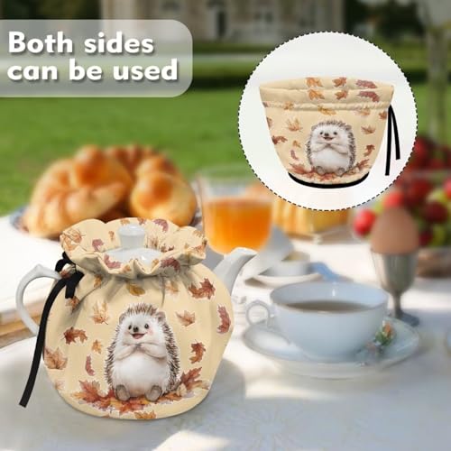 Image of Teapot Cosy Hedgehog Print Teapot Dust Cover Maple Leaf Print Tea Cozy for Teapot Portable Decorative Teapot Insulation Cover Dust-Proof Tea Pot Cozy Cover, Brown