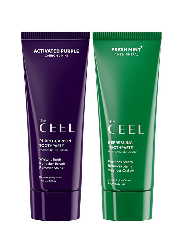 The Ceel 2'li Ağız Bakım Seti - Aktif Mor Karbon Diş Macunu (75g) ve Fresh Mint Naneli Diş Macunu (75g) - Leke Karşıtı, Florürlü ve Ferah Nefes Destekleyici Günlük Rutin