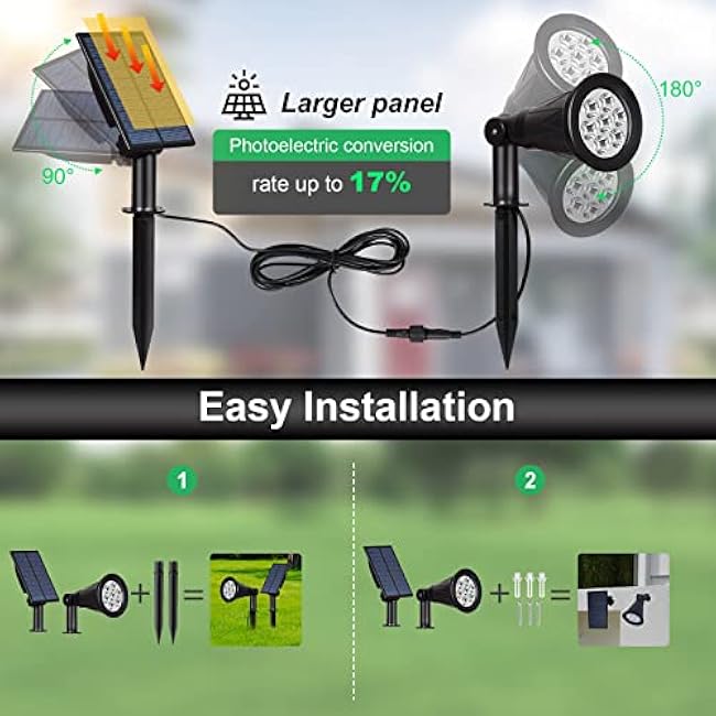 T-SUNUS Landscape Spotlights Solar Spot Lights Color Changing 2 Pack Garden Pond Light Outdoor/Indoor