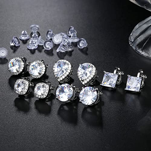 FASACCO 5Pairs Clip on Earrings for Women Non Pierced Diamond CZ Earrings Comfortable Silver Clip Earrings for Wedding and Dance Competitions Hypoallergenic 5