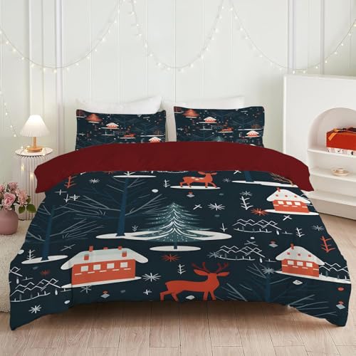 phonxia Housse de Couette Flocons de Neige de Noël Parure de Lit 90x190 Cerf Beige Linge de Lit 1 Personne Enfant Doux et Respirant avec Fermeture Éclair...