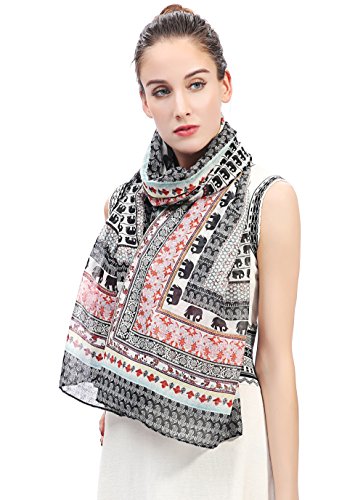 Lina & Lily Elephant Boho Print Women's Scarf Shawl Wrap Lightweight2