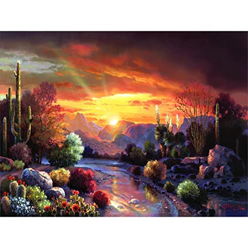 Zimal Full Round Drill 5D DIY Diamond Embroidery Desert Dusk Diamond Painting Cross Stitch Rhinestone Mosaic Decoration Round 11.8 x 15.8 Inch