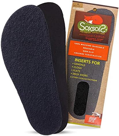 Wool Flat Shoe Insert for Sandals & Sockless Shoes, Comfortable Shoe Insoles with Sweat-Absorbent Natural Fiber & Non-Slip Silicone Grip, Wide-Cut Foot Soles for Men & Women, Black, Size 39 - SoxsolS