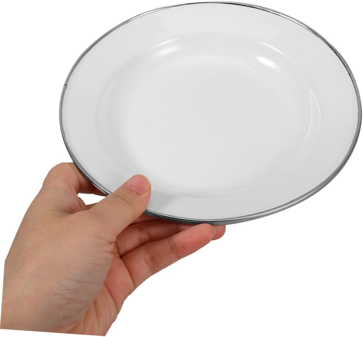 BESPORTBLE 4pcs 22cm Pure White Enamel Plates Thickened Vintage Small Serving Trays for Snacks Appetizers Food Plates Camping Tableware