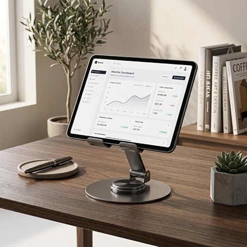 Image of Metal Mobile Phone Stand for Desk | Adjustable 360 Degree Rotating Foldable Holder for iPhone Android Smartphones | Anti Slip Stand for Video Calls Office Work
