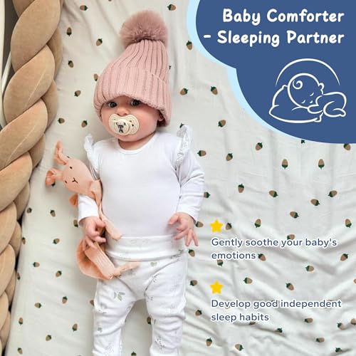 Image of ZIGJOY Bunny Lovey Muslin Cotton Baby Security Blanket Soft Breathable Lovies for Babies Gifts for Newborn Infant Toddler Boys and Girls, Pink & Khaki
