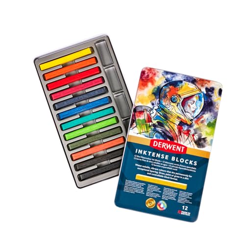 Derwent Inktense - Set de 12 Craies Aquarellables 8 mm, pour Dessin / Coloriage / Peinture sur...