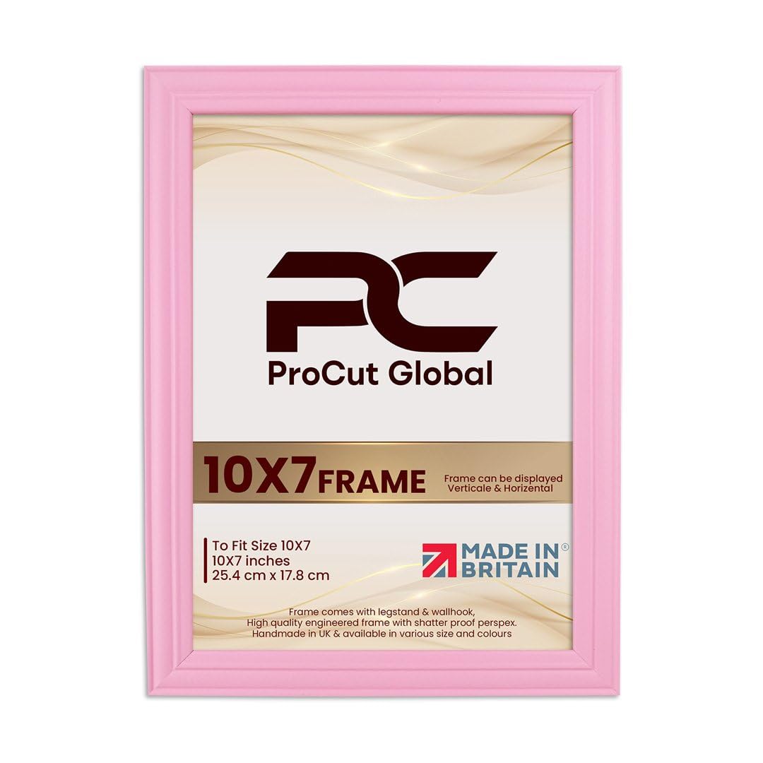 Procut Global 10X7 Pastel Pink Picture Frames - Classic Wooden Photo Frame with Shatterproof Perspex for Wall or Tabletop - Perfect for Posters, Certificates & Prints - Sizes & Colors Available