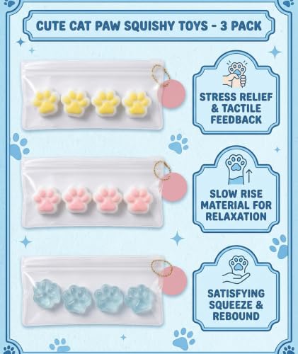 Image of 12PCS Taba Squishy Cat Paw, Taba Squishy for Relaxing Sensory Fidget Pinch Family for Kids Cat Paw Squeeze Cute Beautiful Cat Paw (blue1)