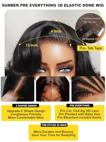 Image of 13x4 HD Lace Front Body Wave Glueless Wigs with Feathered Layer Left Side Part 200% Density Wig Drawstring Pre Cut Pre Plucked Pre Bleached Knots 20Inch