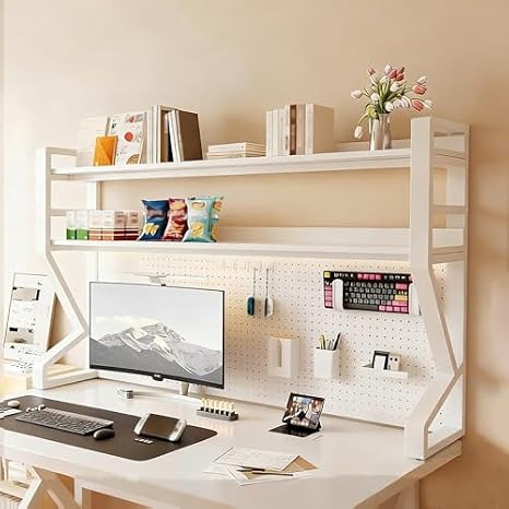 Desktop Organizer Shelf with Pegboard & Storage Accessories, Multi-Tier Desk Display Rack for Office, Dorm, Home - Maximizes Space & Reduces Clutter