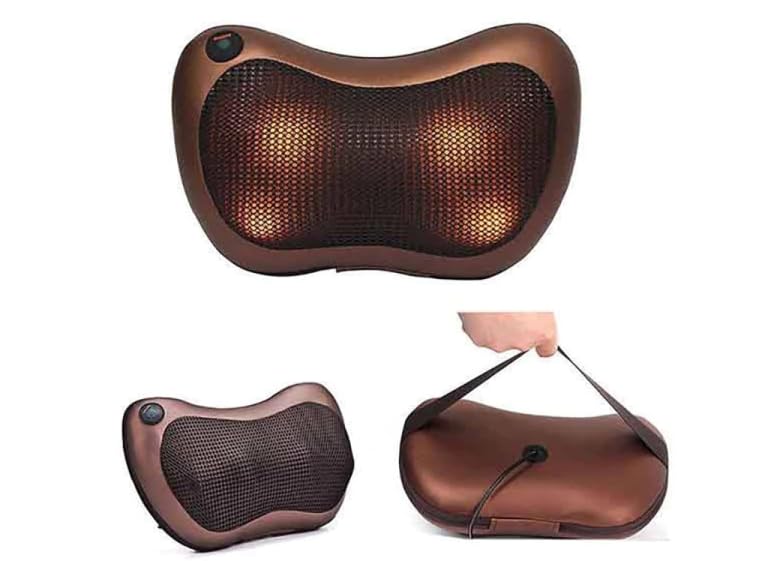 Cojín de Masaje SHIATSU Eléctrico con Calor y Terapia Magnética, Masajeador Cervical, Espalda, Abdominal, Brazos y Piernas. Almohada con 4 Rodillos, Ideal para Casa, Oficina, Coche o Viaje