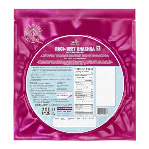 Image of Vedic Garden Multigrain Khakhra 4 Flavor Combo - Flaxseed, Oats, Quinoa, Ragi & Beetroot | 100% Roasted | No Palm Oil | High Protein & Fibre | Healthy Diet Snack for Weight Loss | Crispy Indian Namkeen - 3 Qty