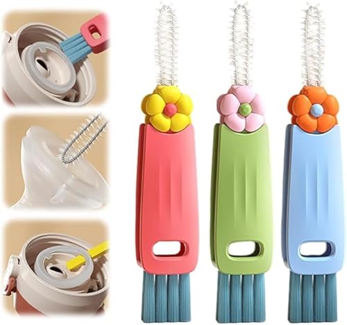 3 in 1 Cup Lid Cleaning Brush, 2025 Multifunctional Bottle Cup Lid Brush Crevice Cleaning Brush, Home Kitchen Crevice Brush Tools, Portable Cleaner Brush for All Kinds of Cups and Bottles (3 PCS)