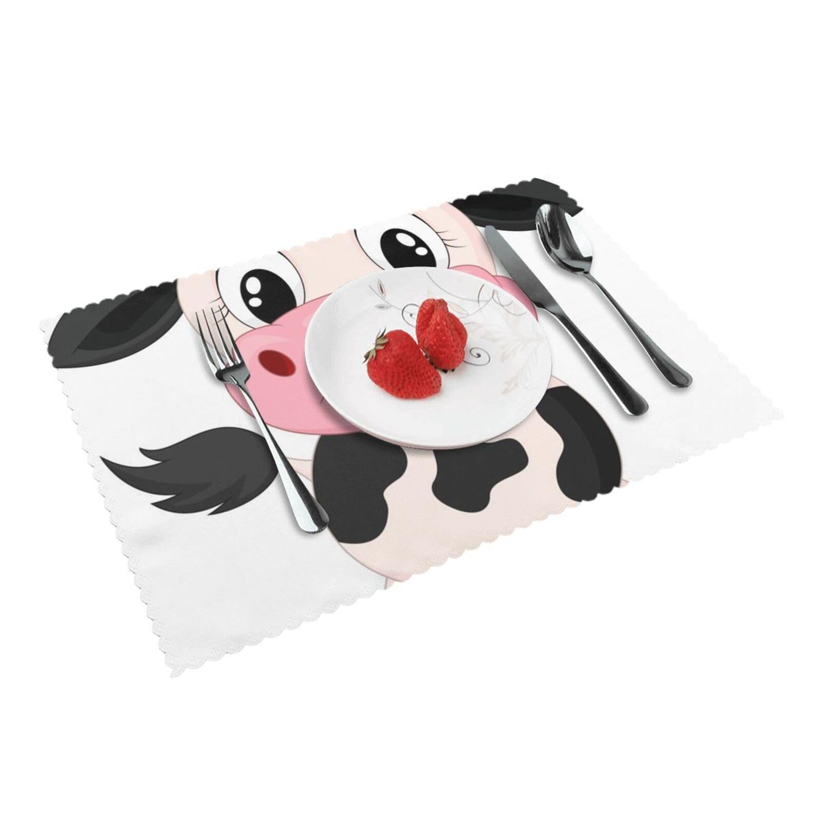 Bnvsadc Cartoon Milk Cow 4 Pcs Heat Resistant Placemat 45X30 Cm, Printed Non-Slip Place Mats For Kitchen Dining Table Indoor Outdoor