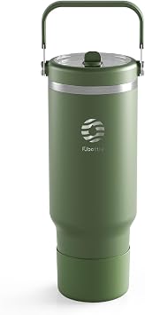 Fjbottle 40 oz Insulated Tumbler with Handle and Straw, Stainless Steel Water Bottle, Leak Proof Travel Coffee Cup with Silicone Boot for Car Gym Armygreen
