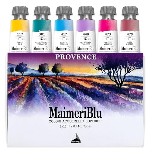Maimeri BLU Aquarelverf, Set Provence, Karton, Verschillende Kleuren, 6 Stuks à 12 ml, Veelkleurig, 12 ml