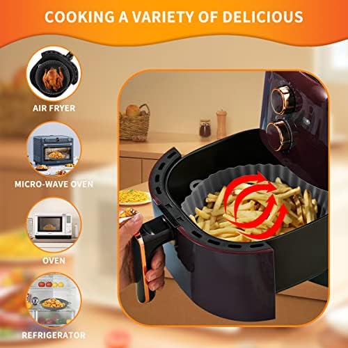 2PCS Silicone Air Fryer Liner,SHUOMAO 8.3 inch Reusable Air Fryer Liner Pot Baking Accessories for Ninja,Cosori,Tower,Tefal Air Fryer,Oven,Microwave,Replacement of Parchment Liner Paper
