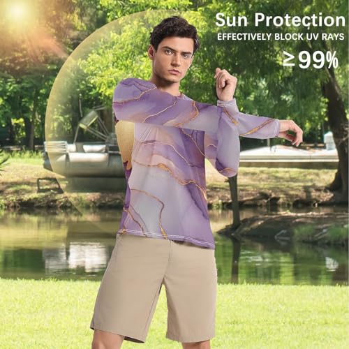 Marble Rose Gold Purple Men's Rash Guard Fishing Long Sleeve Mens Sun Shirts UV Protection Long Sleeve Hiking4