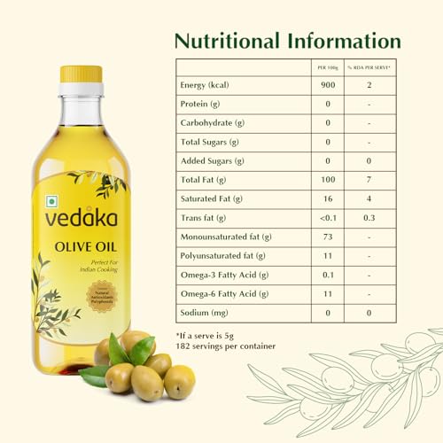Image of Amazon Brand - Vedaka Olive Oil| for Indian Cooking | 1 L | Ideal for Frying, Roasting, Sauteing | Extra Light |Neutral Flavour