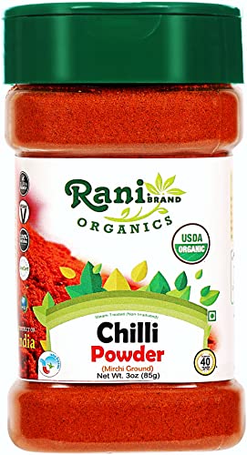 Rani Organic Chilli Powder (Mirchi Ground) 3oz (85g) PET Jar ~ All Natural | Vegan | Gluten Friendly | NON-GMO | Indian Origin | USDA Certified Organic