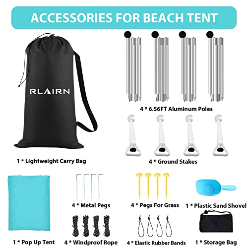 Beach Canopy Tent Sun Shade, Rlairn Portable Beach Sun Shelter Uv Protection Beach Shade Easy Setup With Poles For Beach, Camping, Backyard, Picnics (Blue 7×7 Ft With Rope) (Light Blue 10×10 Ft) #TOP7