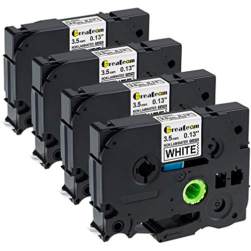 Compatible for Brother TZe Tape 3.5mm TZe-N201 P-Touch TZ TZe Super Narrow Tapeï¼ˆNon-Laminated 9/64"ï¼‰for Brother P-Touch PTD210 PTD800W PT-P700 PT-1890C PT-P710BT ,Black on White, 4-Pack