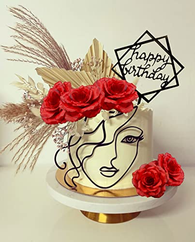 Red Acrylic Minimalist Art Lady Face Cake Topper Rose Cake Topper Vintage Rose Flower Wedding Cake Toppers For Wedding Bridal Shower Birthday Party #TOP9