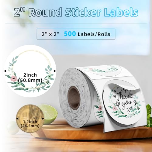 Image of 2'' Round Thermal Labels, 500pcs Circle Thermal Printer Label, Multi-Purpose for DIY Logo Design, Name /Price Tag, Address, QR Code, 750 Labels /Roll