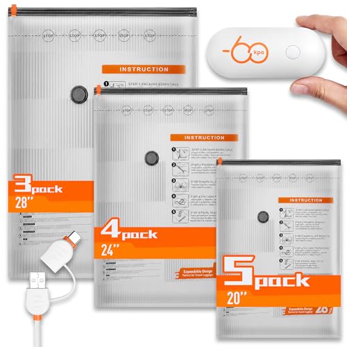 Image of 12 Packs Vacuum Seal Bags with USB /Type-C Pump, 3 Sizes Travel Vacuum Storage Bags for Clothing, Vacuum Packing Bags for Closet Organization, Bedding & Seasonal Storage