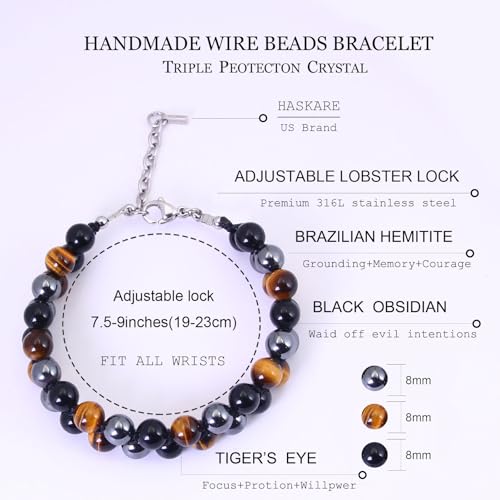 Pulsera para hombre con piedra Ojo de Tigre natural ajustable miniatura 5