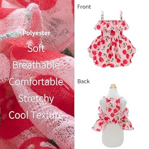 Fitwarm Cherry Dog Dress, Dog Clothes for Small Dogs Girl, Ruffled Hawaiian Dog Dress, Female Pet Outfit, Pink, Red, Small Fitwarm Cherry Dog Dress Dog Clothes for Small Dogs Girl Ruffled Hawaiian Dog Dress Female Pet Outfit Pink Red Small