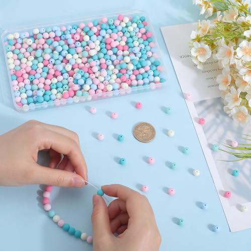 SOFPLATE 1 Box 500Pcs Rainbow Acrylic Beads Round Plastic Bead Bulk 8mm Candy Color Plastic Balls Bubble Gum Pastel Matte Loose Spacer Beads for jewellery Making Bracelets Necklaces Earrings DIY Craft - Image 3