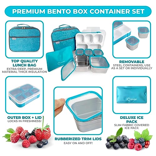 Lonchera Bento de acero inoxidable para niños con bolsa de almuerzo, bolsa de hielo para niños y adultos, cajas de almuerzo escolar a prueba de fugas, recipientes de alimentos para guardería, caja de - Vista 3