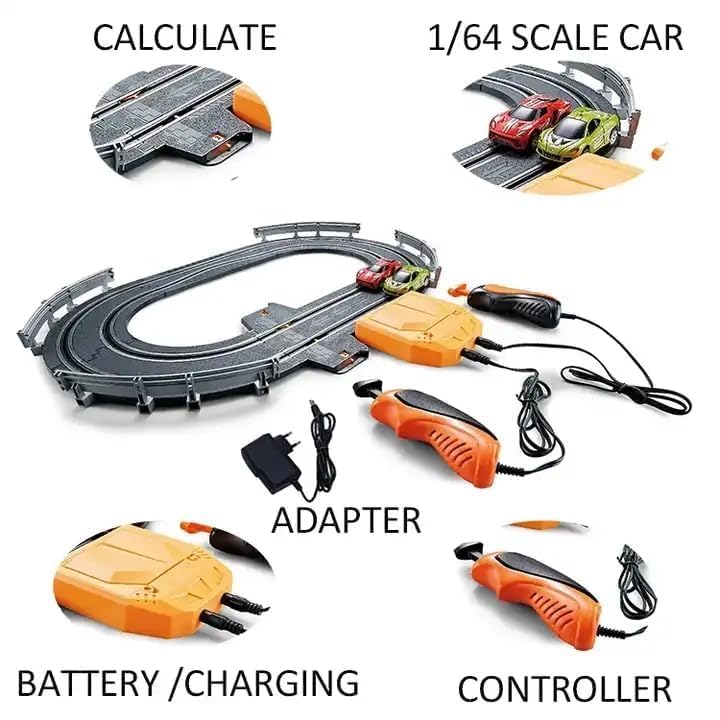 High-Speed 1:64 Slot Car Racing Track Set - Dual Lane Electric Race Track with 2 Battery-Operated Cars & Controllers for Kids & Adults 4