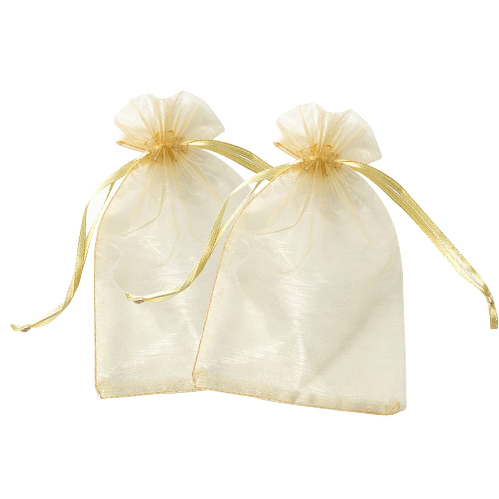 HugeDE 100 Pcs 17 x 23cm Organza Drawstring Bags Large Mesh Gift Pouches Jewelry Storage Sheer Bag Wedding Candy Pouch Party Favor Treat Bags Gold