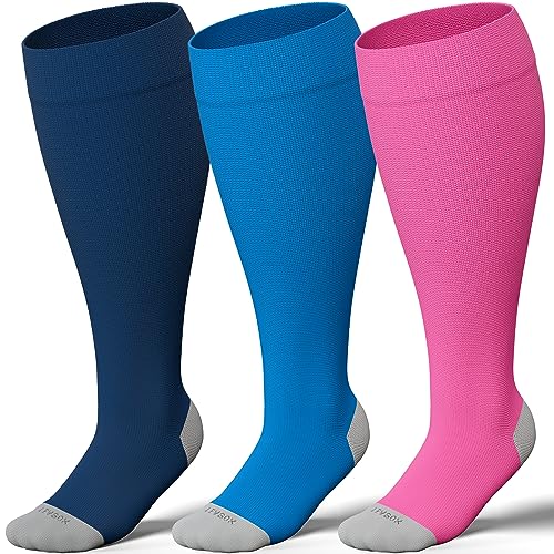 Image of Plus Size Compression Socks for Women Men, Wide Calf Extra Large, 15-20 mmHg, Knee High, for Nurses Pregnant Travel