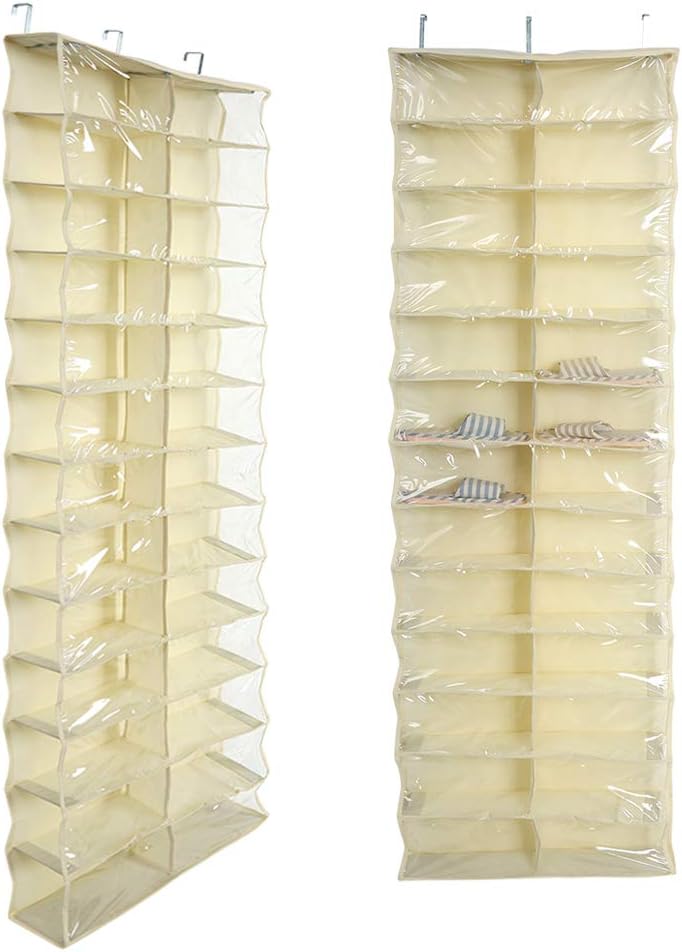 Alvinlite Over The Door Shoe Shelves 26 Pockets Folding Hanging Door Closet Storage Bag Shoes Organizer (Beige)