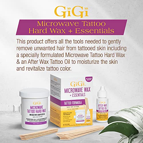 Image of Gigi Microwave Tattoo Hard Wax Kit - Hair Removal Wax for Sensitive Skin & Tattoos, Includes After Wax Oil & Applicators, 1 Pack