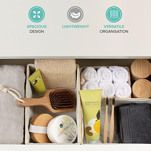 LIVIVO 4pc Storage Basket Paper Woven Multipurpose Stackable Organiser Rope Bin For Kitchen, Bathroom, Living Room, Bedroom, Drawer, Desk, Closet, Makeup, Cosmetics, Home & Office (Natural)