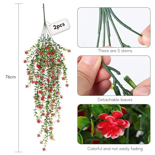 Artificial Hanging Flowers, 2 Pcs UV-Resistant Fake Hanging Plants Flower Bouquet - Image 2