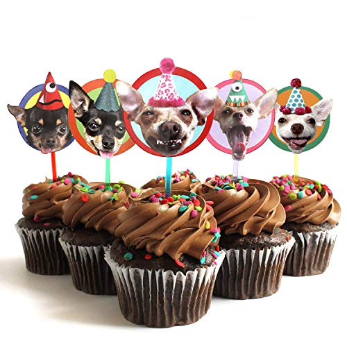Chihuahua Cupcake Toppers, Set Of 6 Different Birthday Dogs Party Decorations #TOP1