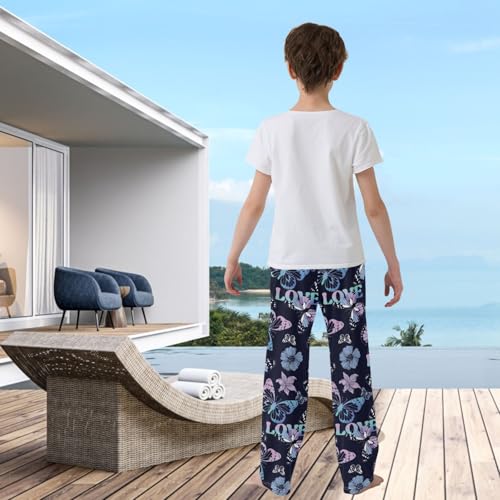 visesunny Boys' Pants Purple Butterfly Jogger Pants Elastic Waist Long Bottoms Trousers with Pockets3