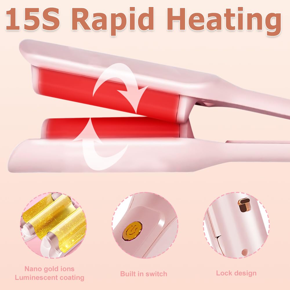 Fer a Onduler Cheveux, 32mm Boucleur a Cheveux, Fer à Onduler, Fer a Gaufrer les Cheveux, Fer a Friser Boucler avec 5 Températures Réglables, Boucleur Wavy pour Tous les Types de Cheveux (Rose)