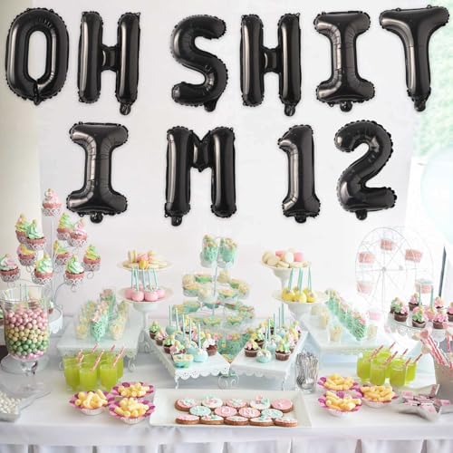 Image of Oh I'm 12! Latex Balloons 16 Inch Black Hallo Twelve Cheers to 12 Years Old Theme Decor for Man Woman Happy 12th Birthday Party Photo Studio Prop Flag Decorations Favors Supplies