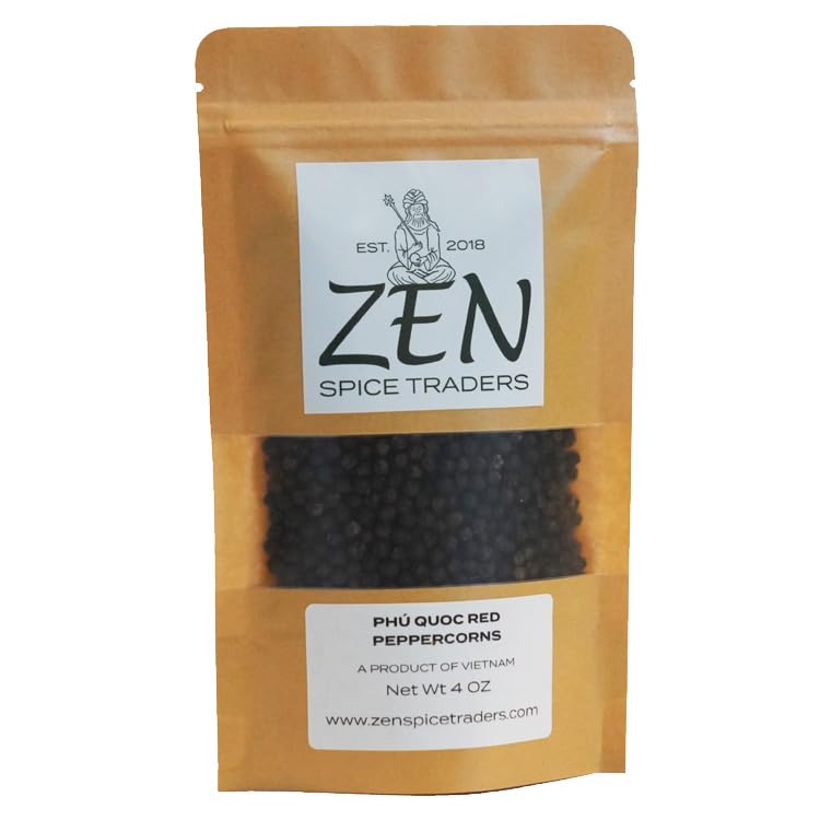 Pimienta roja orgánica de Phú Quc  Comerciantes de especias Zen, granos de pimienta vietnamita raros, 4 onzas (paquete de 1)